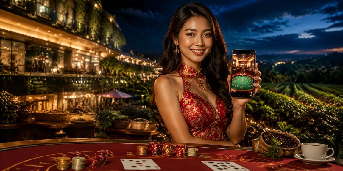 Người phụ nữ mặc áo dài Hội An thưởng thức giải trí casino trên điện thoại trong không gian phố cổ